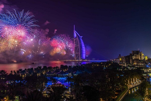 New Years Eve Fireworks from Jumeirah Mina A'Salam Hotel Dubai