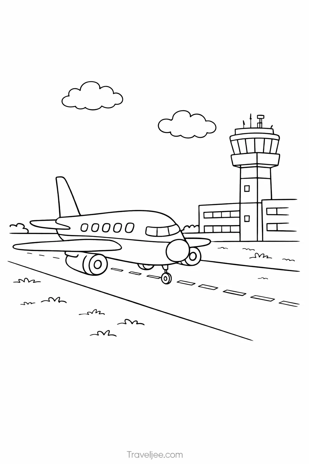 Airport Coloring Page Printable – Air Travel Scene for Kids and Students