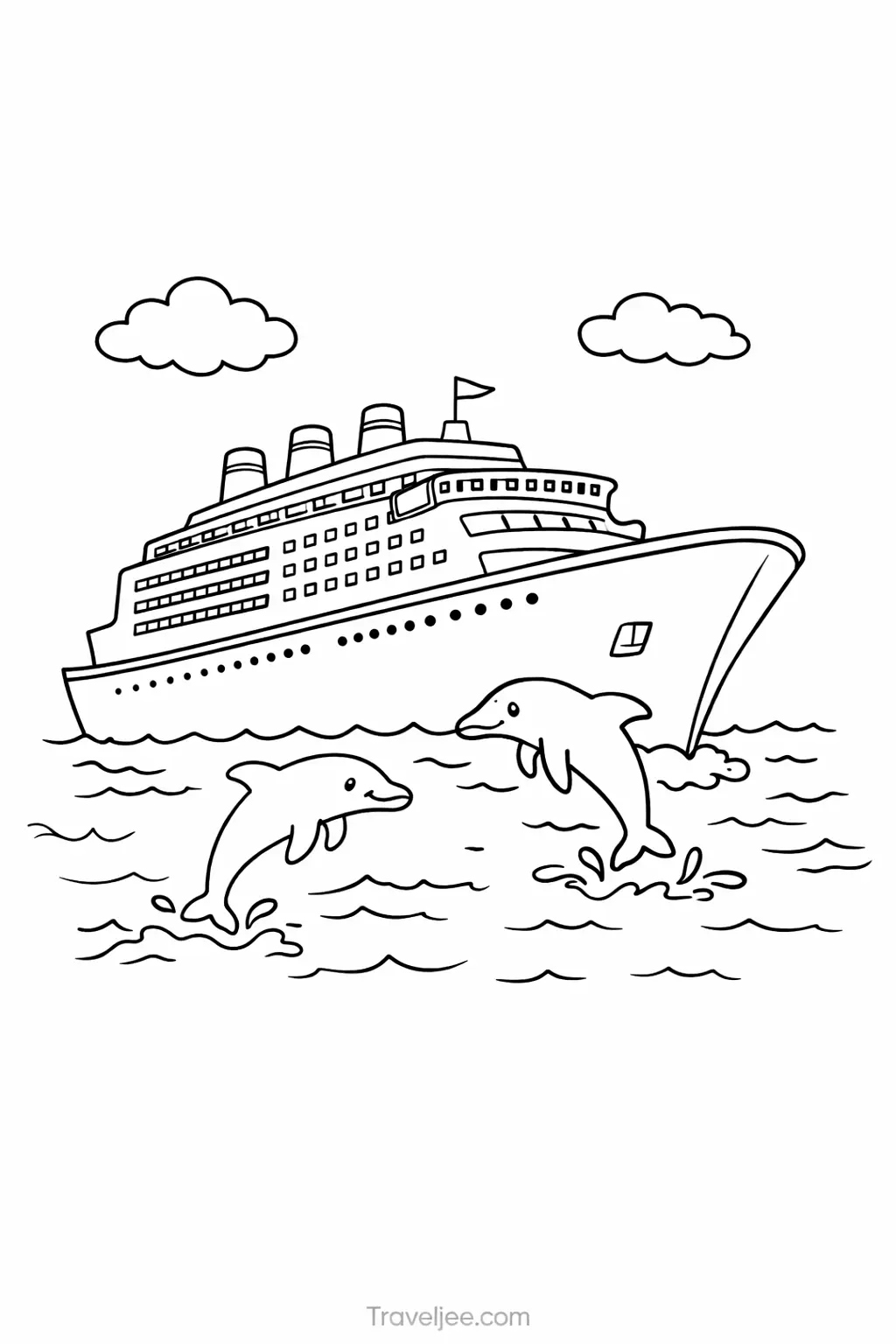 Cruise Ship Coloring Page for Kids – Ocean Travel Printable with Dolphins