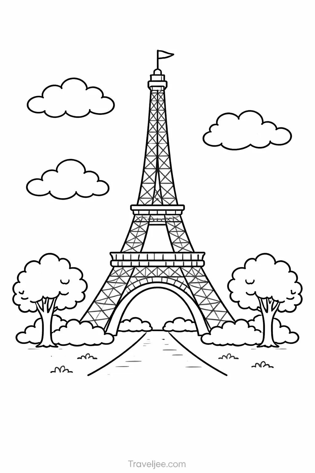 Eiffel Tower Coloring Page for Kids – Paris Travel Landmark Printable Sheet