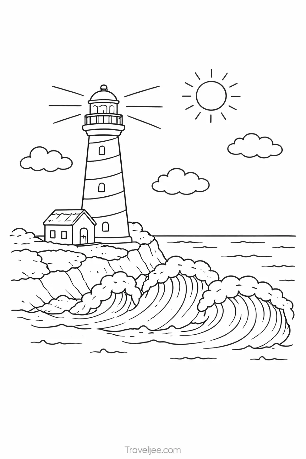 Lighthouse Coloring Page Printable – Coastal Travel Scene for Kids and Adults
