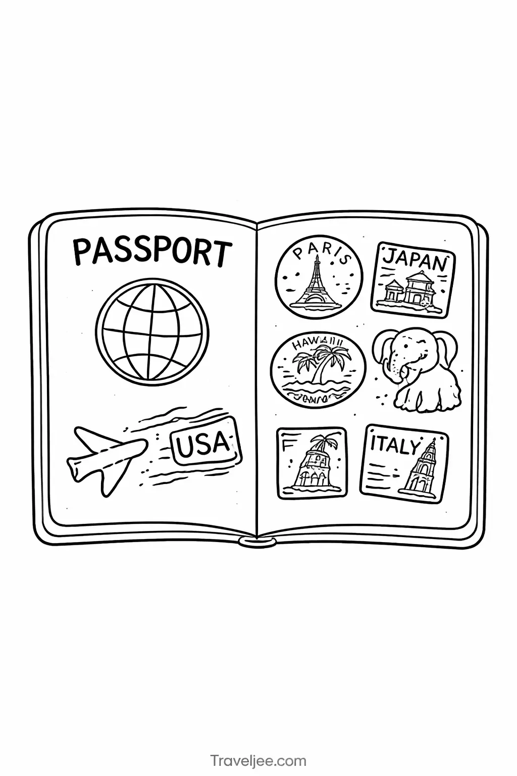 Passport Coloring Page Printable – Travel Stamp Activity Sheet for Kids and Students