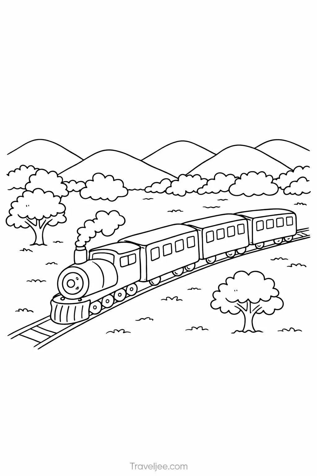 Train Travel Coloring Page Printable – Scenic Journey for Kids and Students