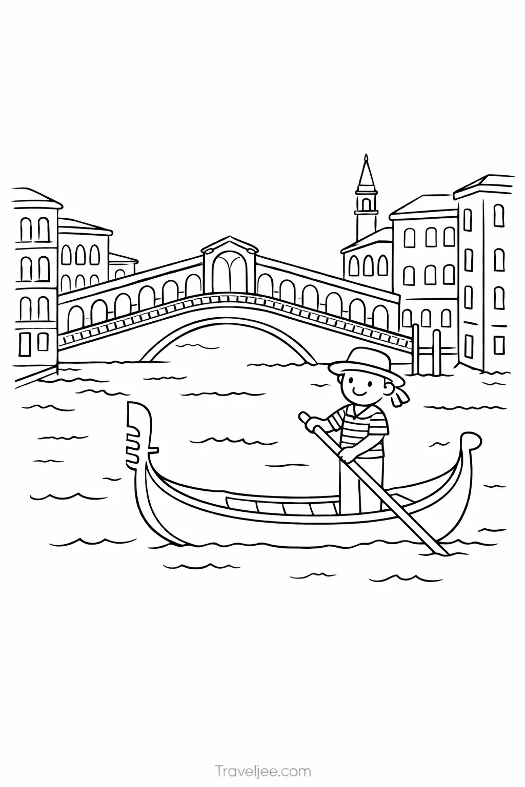 Venice Gondola Coloring Page – Italy Travel Printable for Kids and Adults